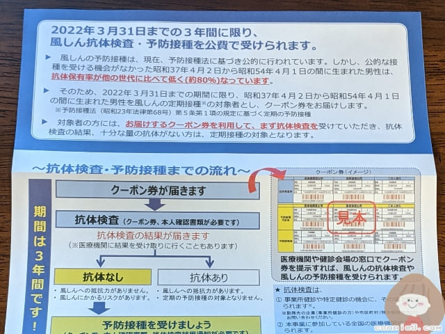 風しん抗体検査・予防接種無料クーポン券のパンフレット1